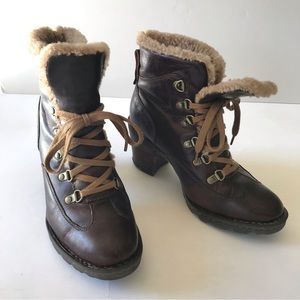 Born Chocolate Brown Ankle Boots with Beige Laces